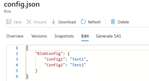 Current blob configuration JSON